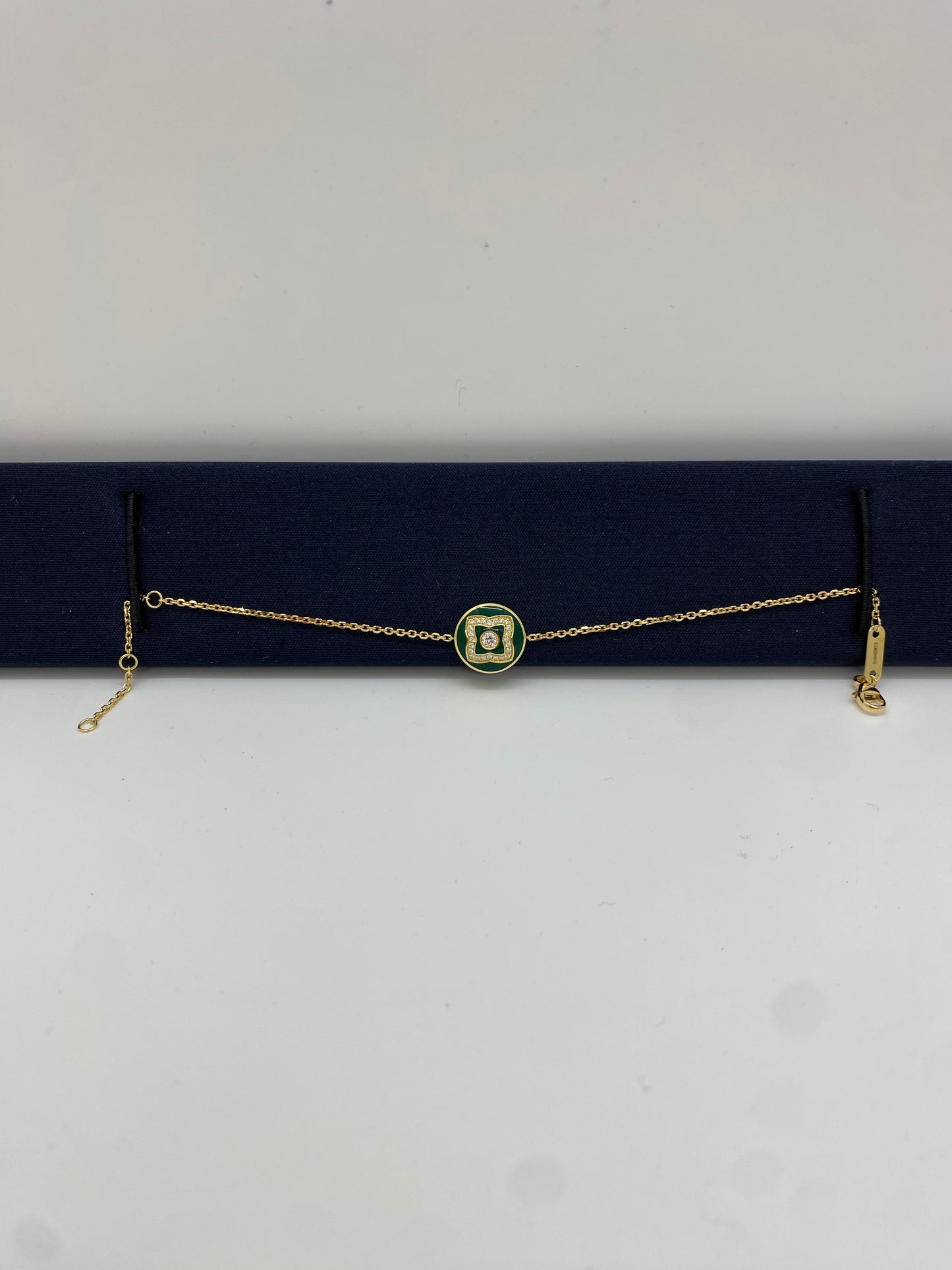 De Beers Enchanted Lotus Bracelet in Yellow Gold & Green Enamel & Diamonds