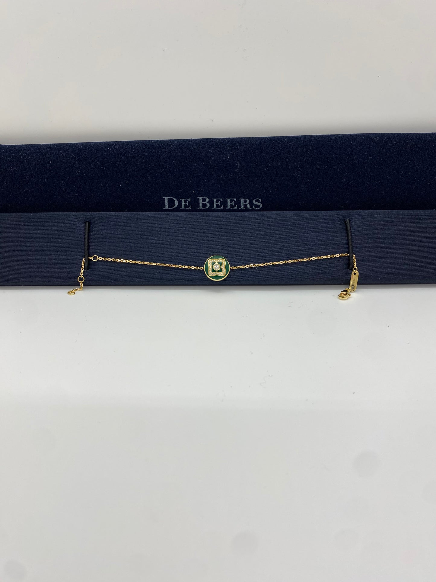 De Beers Enchanted Lotus Bracelet in Yellow Gold & Green Enamel & Diamonds